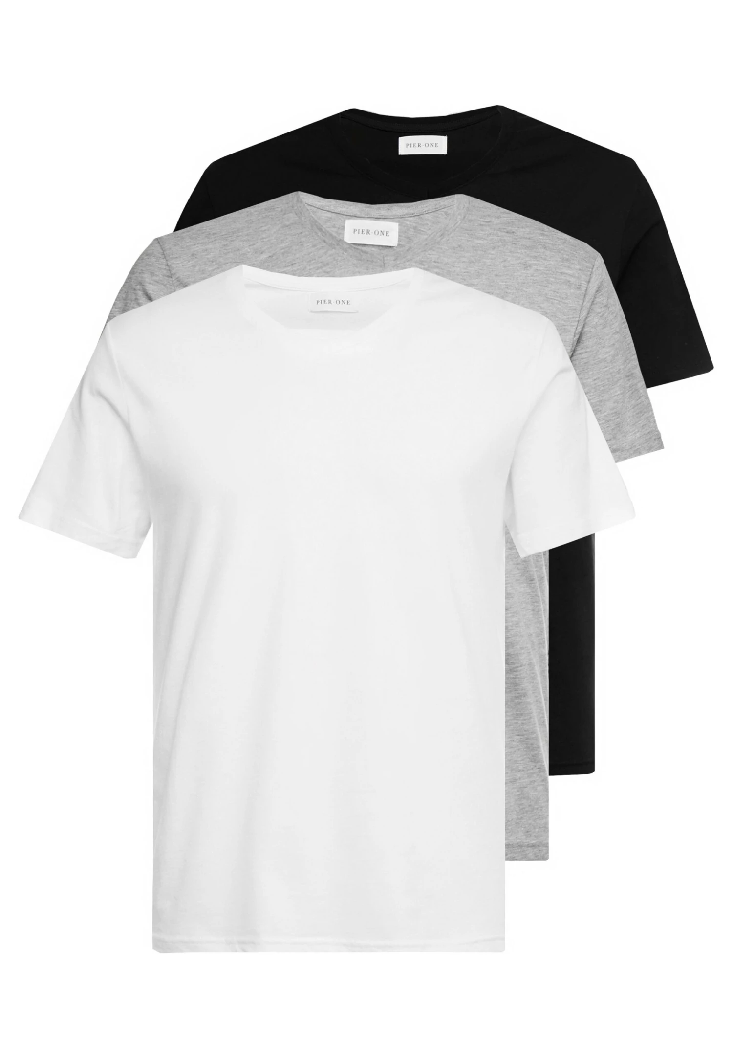 Pier One 3 Pack- T-Shirt Basic - White/Black/Light Grey 8 Pier One 3 Pack- T-Shirt Basic - White/Black/Light Grey - Afbeelding 6